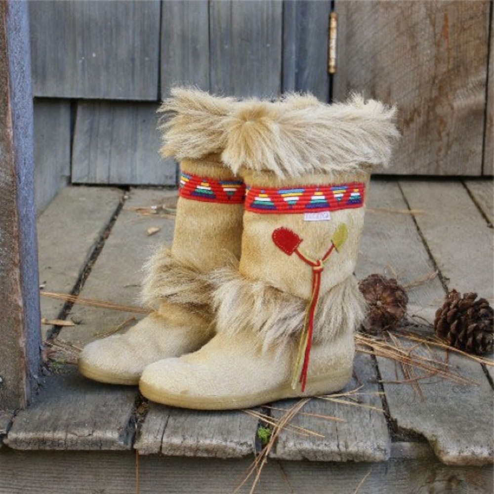 Vintage Technica Calf Hair Leather Fur Trim Italy Print Apres Ski Snow Boots 8
